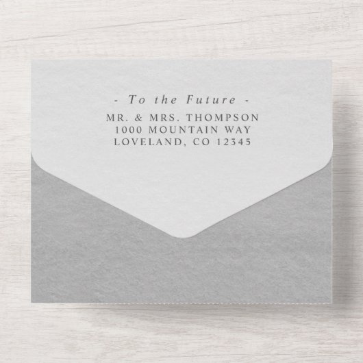 Invitation Tout En Un Mariage frontalier moderne Aquarelle Gris Ombre (Verso)