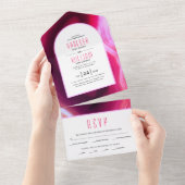 Invitation Tout En Un Mariage Fuchsia rose agate et cadre (Déchirure)