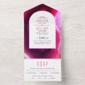 Invitation Tout En Un Mariage Fuchsia rose agate et cadre (À l'intérieur)