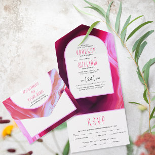 Invitation Tout En Un Mariage Fuchsia rose agate et cadre