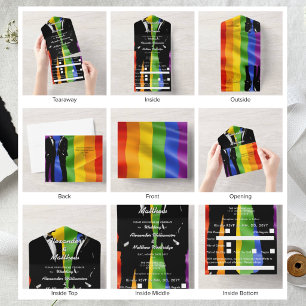 Invitation Tout En Un Mariage Gay Élégant Moderne Arc-en-Ciel Hommes