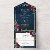 Invitation Tout En Un Mariage géométrique bleu bleu marine Bourgogne or (À l'intérieur)