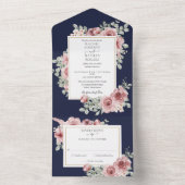 Invitation Tout En Un Mariage géométrique bleu floral or marine (À l'intérieur)