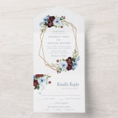 Invitation Tout En Un mariage géométrique bleu-roux bordeaux (À l'intérieur)