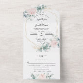 Invitation Tout En Un Mariage géométrique de l'Eucalyptus rose pâle (À l'intérieur)