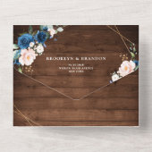 Invitation Tout En Un Mariage géométrique en bois rustique bleu marine (Verso)