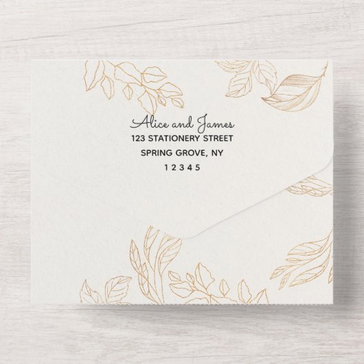 Invitation Tout En Un Mariage Géométrique Floral Doré (Verso)