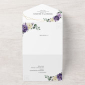 Invitation Tout En Un Mariage géométrique Floral Plum violet or ivoire (Dehors)