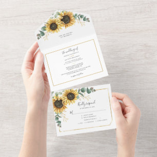 Invitation Tout En Un Mariage Géométrique Floral Tournesol Eucalyptus