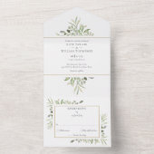 Invitation Tout En Un Mariage géométrique Monogram Greenery Gold (À l'intérieur)
