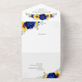 Invitation Tout En Un Mariage géométrique Royal Blue Rustic Sunflower (Dehors)