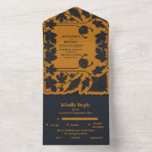 Invitation Tout En Un Mariage Gold Blue Art Nouveau (À l'intérieur)