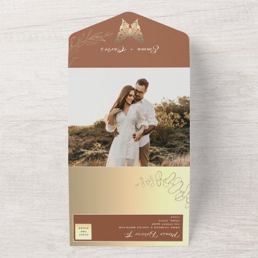 Invitation Tout En Un Mariage Gold Boho Terracotta (Dehors)