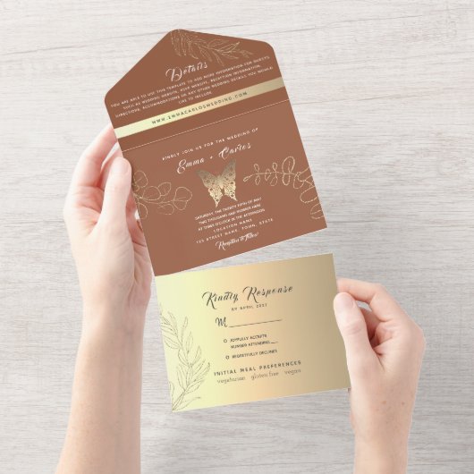 Invitation Tout En Un Mariage Gold Boho Terracotta (Déchirure)