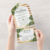 Invitation Tout En Un Mariage Gold Foil & Green Palm Leaf Beach (Déchirure)