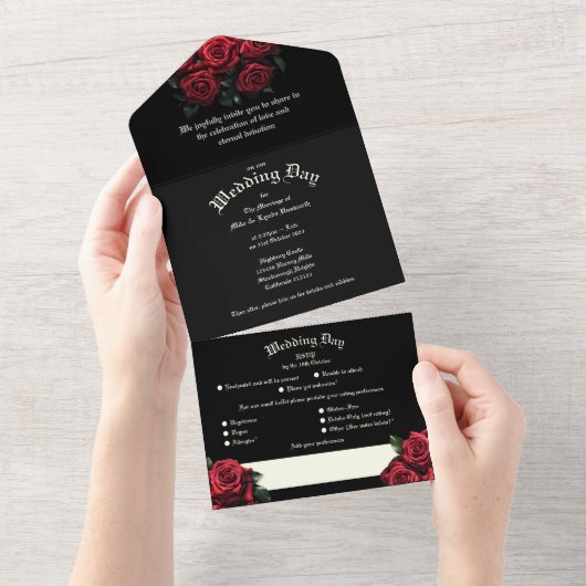 Invitation Tout En Un Mariage gothique des Roses rouges (Déchirure)