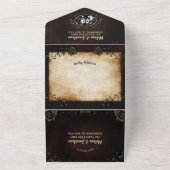 Invitation Tout En Un Mariage gothique élégant marron de squelettes (Dehors)