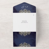 Invitation Tout En Un Mariage gothique floral de minuit bleu QR Code (Dehors)