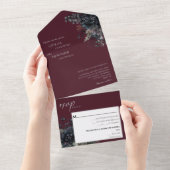 Invitation Tout En Un Mariage gothique foncé Floral Bourgogne (Déchirure)