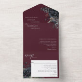 Invitation Tout En Un Mariage gothique foncé Floral Bourgogne (À l'intérieur)