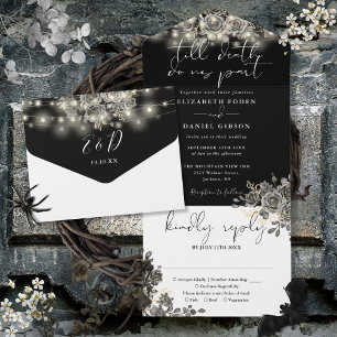 Invitation Tout En Un Mariage Gothique Or Et Blanc Floral Chaîne Lumière