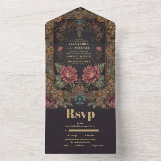 Invitation Tout En Un Mariage gothique victorien floral (À l'intérieur)