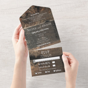 Invitation Tout En Un Mariage Grange Moderne Minimaliste Bois Grosse Épa