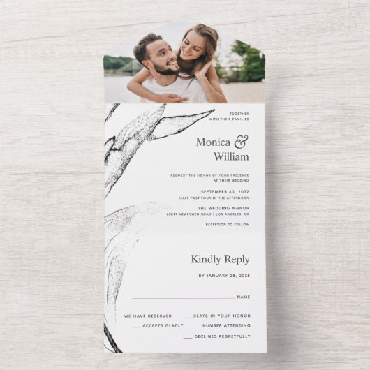 Invitation Tout En Un Mariage graphique moderne noir et blanc (À l'intérieur)