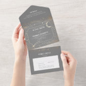 Invitation Tout En Un Mariage gris céleste de la lune (Déchirure)