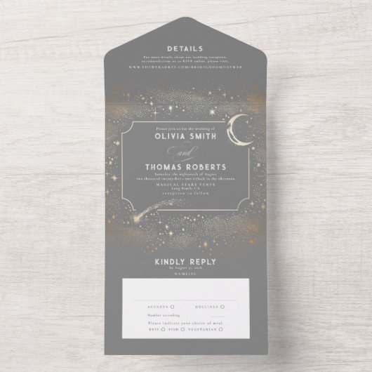 Invitation Tout En Un Mariage gris céleste de la lune (À l'intérieur)