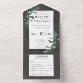 Invitation Tout En Un Mariage gris de fusain Eucalyptus (À l'intérieur)