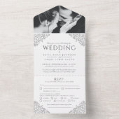 Invitation Tout En Un Mariage gris foncé blanc feuille photo repas RSVP (À l'intérieur)