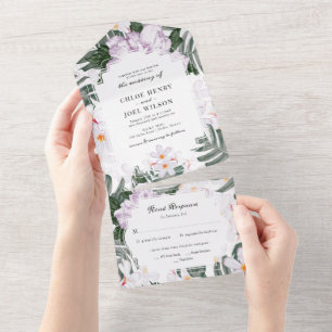 Invitation Tout En Un Mariage Hawaïen Aquarelle Lavande Tropicale