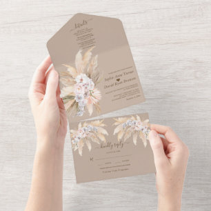 Invitation Tout En Un Mariage Herbe de Pampas Aquarelle Orchidées Roses 