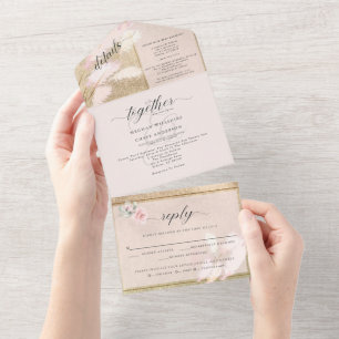 Invitation Tout En Un Mariage Herbe de Pampas Fard et Or