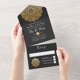 Invitation Tout En Un Mariage indien Mandala d'Or