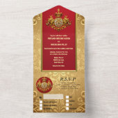 Invitation Tout En Un Mariage indien marron or damassé éléphants luxe (À l'intérieur)