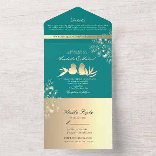 Invitation Tout En Un Mariage Inséparable turquoise (À l'intérieur)