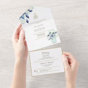 Invitation Tout En Un Mariage islamique NIKAH WALLIMAH Gold Floral tout 