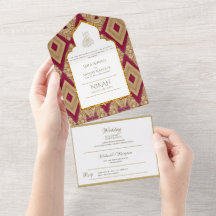 Mariage islamique NIKAH WALLIMAH Gold Red Ornate T