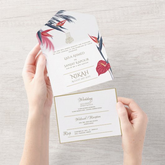 Invitation Tout En Un Mariage islamique NIKAH WALLIMAH Pampas tropicale (Déchirure)