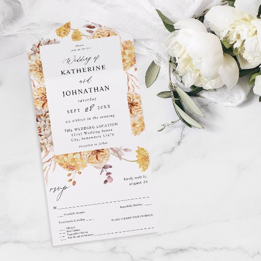 Invitation Tout En Un Mariage jaune doré