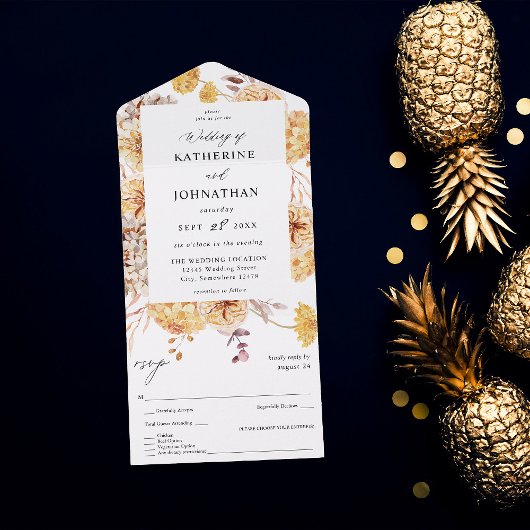 Invitation Tout En Un Mariage jaune doré