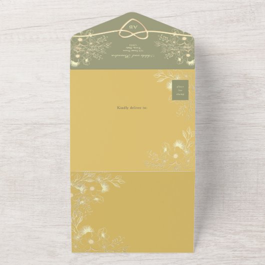 Invitation Tout En Un Mariage jaune et vert sage (Dehors)