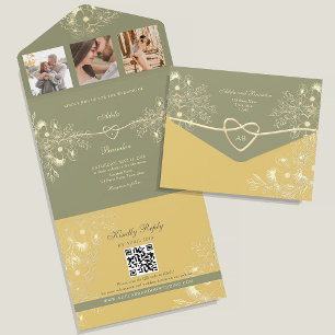 Invitation Tout En Un Mariage Jaune et Vert Sauge