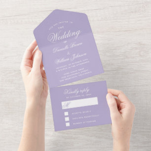 Invitation Tout En Un Mariage Lavande Élégante Calligraphie RSVP Violet
