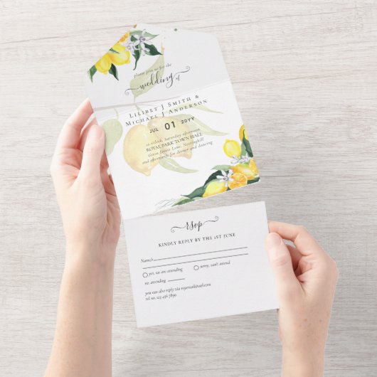 Invitation Tout En Un mariage LEMONS Bleus Dusty 3in1 (Déchirure)