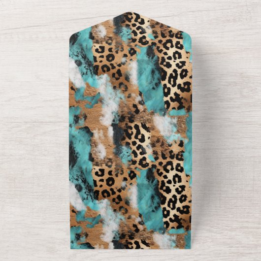 Invitation Tout En Un Mariage Léopard Noir Turquoise (Dehors)