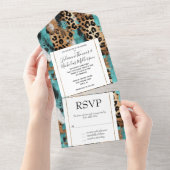 Invitation Tout En Un Mariage Léopard Noir Turquoise (Déchirure)