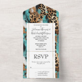 Invitation Tout En Un Mariage Léopard Noir Turquoise (À l'intérieur)